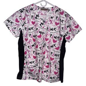 Breast Cancer Awareness Pink Ribbon Scrub Top M By Green Town